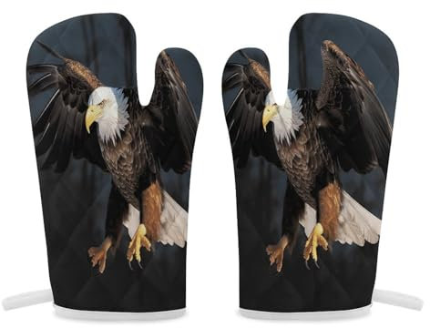 Thermal Gloves, 3D Bald Eagle Print Heat Resistant Gloves Oven Mitts Kitchen Gloves Cooking Gloves Microwave Gloves