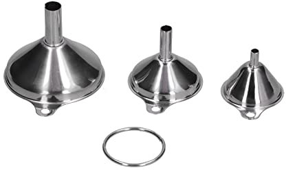 HAOHIZE Juego de embudos de cocina, embudo de cocina de metal, 3 piezas, tamaño pequeño/mediano/grande, de acero inoxidable de grado alimenticio, juego de embudos de metal de
