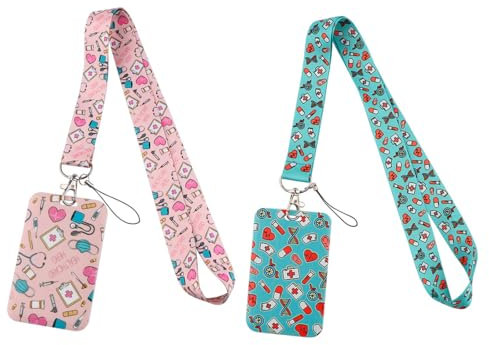 BEPSYOM 2 Stück Krankenschwester ID-Karte Badge Holder Lanyard Niedlich Stethoskop Abzeichen Clip Halter Lanyard Arzt Krankenschwester Woche Geschenk Büro Schule Zubehör