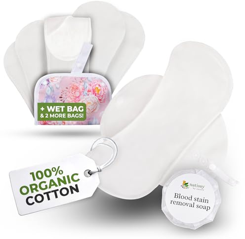 EcoConfort compresas reutilizables en algodón orgánico para flujo ligero (S+M, 6 uds.); lavables a alta T°; suaves y no irritantes, compresas tela para una higiene menstrual de mujeres y adolescentes