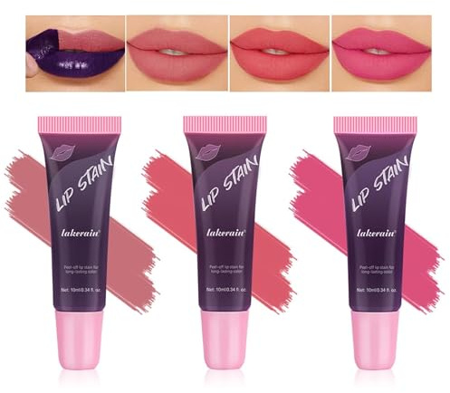 3 Farben Peel Off Lip Stain Lip Gloss, Long Lasting Tattoo Magic Color Lip Stain Peel Off Masque, Waterproof, Transfer Proof Matte Finish