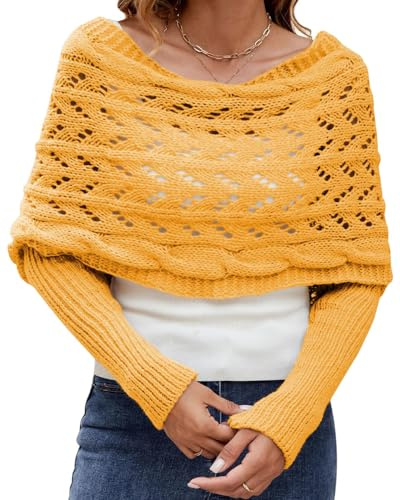 BNREOZA Damenschal mit Ärmeln, Garnschal, Strickschal Pullover mit Ärmeln, böhmischer Pashmina-Schal Umhang, Langschal Strickschal