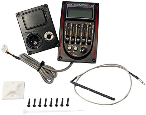 OFFIGAM Lc-5 5-band Gitarren Eq Stimmgerät mit Piezo Tonabnehmer Vorverstärker aus Kunststoff Automatische und Manuelle Stimmung für Akustikgitarre