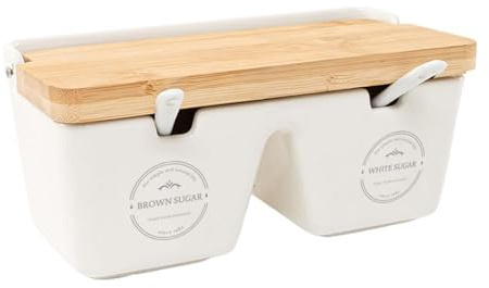 ROCKING GIFTS Royal Kitchen Sucrier double avec cuillère en céramique, 19 x 9 cm, rangement du sucre, cuisine, élégant, design moderne