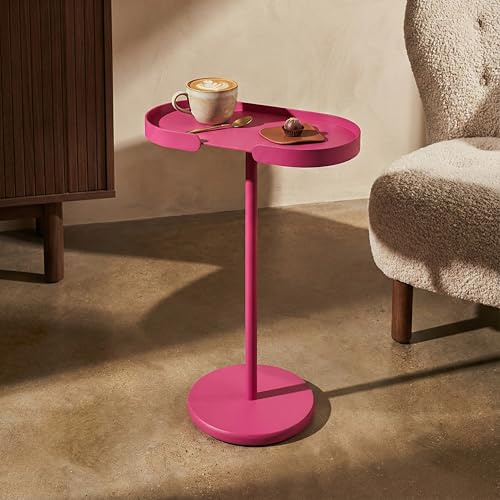 Beistelltisch aus Aluminium mit hochwertiger Pulverbeschichtung, wetterfest & stabil - STAN ovaler Beistelltisch für Wohnzimmer, Balkon & Terrasse, sorgfältig gefertigt in der EU (Pinkmagenta)