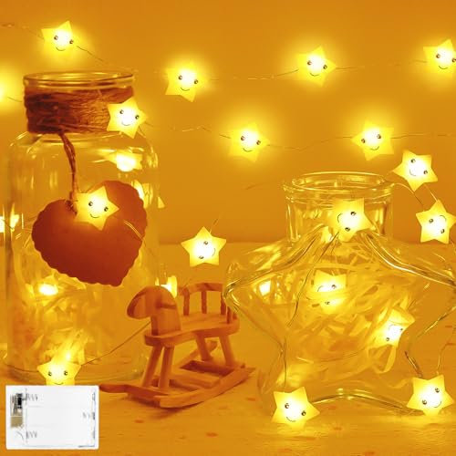 Guirlande Lumineuse à Piles, 2m 20 Étoiles LED, Guirlande Lumineuse Pour Enfants, Avec Minuterie, Pour l'Intérieur, Pour la Décoration de Chambre, Anniversaire, Veilleuse, Fête, Noël-Blanc Chaud