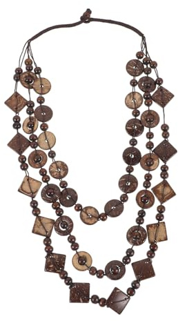 BESTYASH Collana Da Donna in Legno Di Cocco Con Perline Multiple Marroni Stile Bohemien Retrò Lunga Per Uso Estivo Casual E Formale Gioielli Moda Beach