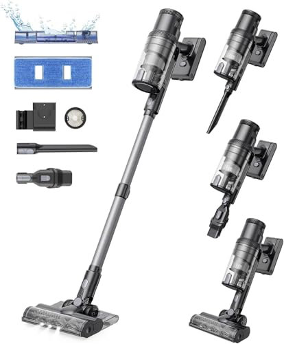 Proscenic P11 Mopping Aspirapolvere Senza Fili Lavapavimenti Leggero 45Kpa/550W/60Min Serbatoio dell’Acqua, Scopa Elettrica 4 Spazzole,LED Display, Pavimenti/Animali Domestici