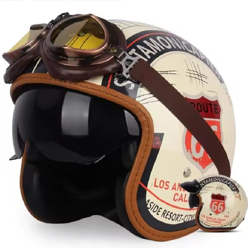 Retro 3/4 Motorradhelm mit Visier, Jet helme mit integrierter Sonnenblende – ECE/DOT Zertifiziert für Herren/Damen – Ideal für Chopper, Moped, Scooter, Roller