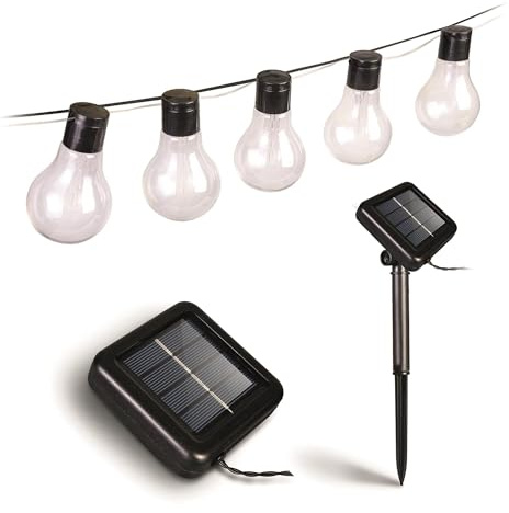 Suprema, Catena Luminosa Esterno Solare 5m, 10 Luci Effetto Tungsteno, Sensore Crepuscolare, Giochi di Luce, IP44, USB-C, Autonomia 6-8 Ore