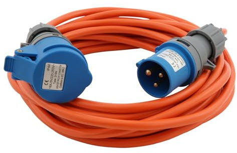 25m 2,5mm² Cavo adattatore da campeggio, Cavo di prolunga industriale CEE 240V in colore arancione di segnalazione | IP44 adatto all'esterno, Spina CEE 16A Robusto per campeggio & roulotte