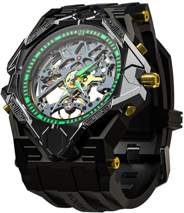 Rogbid Montres mécaniques automatiques pour homme - Boîtier en titane et céramique - Écran en cristal - Avec squelette - Tourbillon - Étanche - Plaqué or 18 carats - Montre automatique de luxe