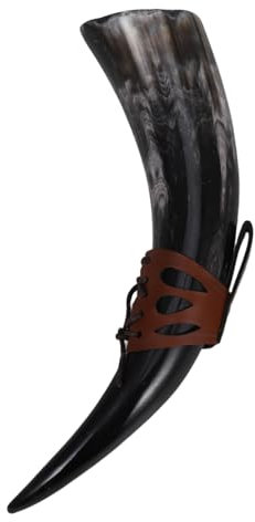 Healifty Corne à Boire Viking Grosse Capacité En Corne Naturelle Avec Ceinture En Pu, Style Renaissance Médiévale, Réservoir Robuste Pour Hommes Et Femmes, Pour Fêtes Et Décorations Historiques