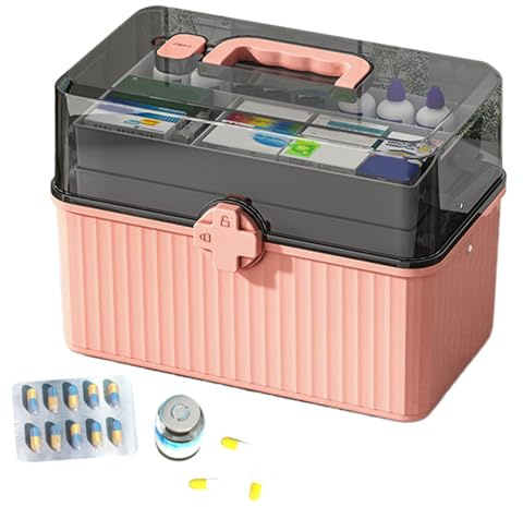 Medicine Storage Box - Box De Primeros Auxilios | Contenedor De Medicamentos Para El Hogar | Cajas De Almacenamiento De 3 Capas Con Mango | Contenedores De Suministro Médico De Gran Capacidad Para Uso