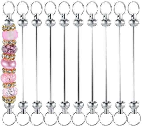 Bremorou 10 Stück Diy Schluesselanhaenger Perlen Schlüsselanhänger Bastelnschluesselanhaenger Rohling Metall Set Zum Selber Machen Streifen Rohling für Schmuckherstellung Basteln Set Diy Selbermachen