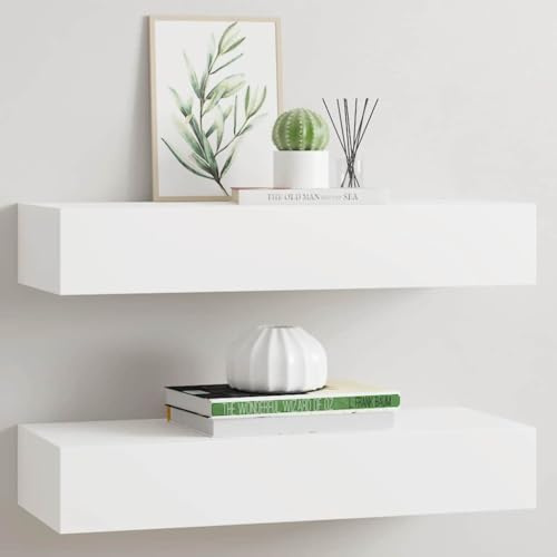 Massbinet Wandregale mit Schubladen Schweberegale 2 STK. Weiß 60x23,5x10 cm MDF