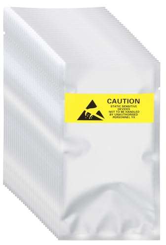 sourcing map 200 Pcs Anti Static Bags 3.1 x 5.9 Open Top ESD Shielding Bag with Labels for Hard Drive HDD SSD Electronic Device Motherboards, Silver