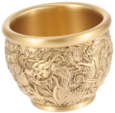 ROMISBABA Bol Laiton Chinois Style Vintage Petit Bassin Trésor Dragon Décoratif pour Bureau et Maison Ornement Feng Shui Corne Abondance Décoration Compacte et pour Table et Espace de