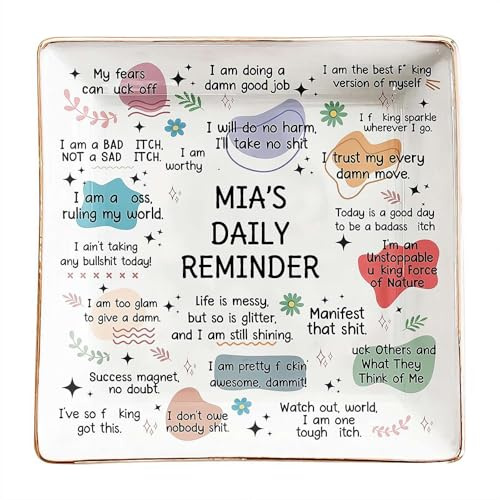 Personalized My Swear Affirmations Jewelry Dish, Gifts For Daughter, Friend, For Me Gift, Custom Name Jewelry Dish, Ceramic Plate Affirmations Home Table Decor