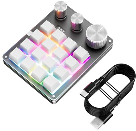 BUBEFSKD Clavier Programmable Macro Filaire USB C 16 Touches 3 Boutons Conception Mécanique Hotswap pour Les Applications De Jeu Et De Bureau Clavier À Câble Détachable