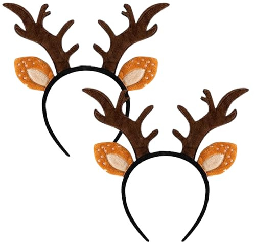 XDGBGFN 2 Stück Rentier Haarreif, Geweih Haarreifen Weihnachten für Hirschgesicht Karneval Kostüm Damen Reh für Fasching Weihnachten Cosplay Karneval Party