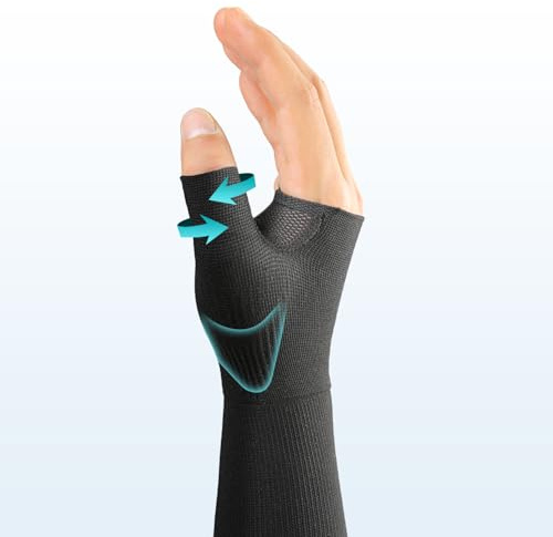 FORTEMOTUS Daumen-Handgelenkstütze, Hochelastische Kompressionsmanschette für Arthritis, Rhizarthrose, Daumenbandage für Arbeit, Sport, für Frauen und Männer, Links (Schwarz, M)