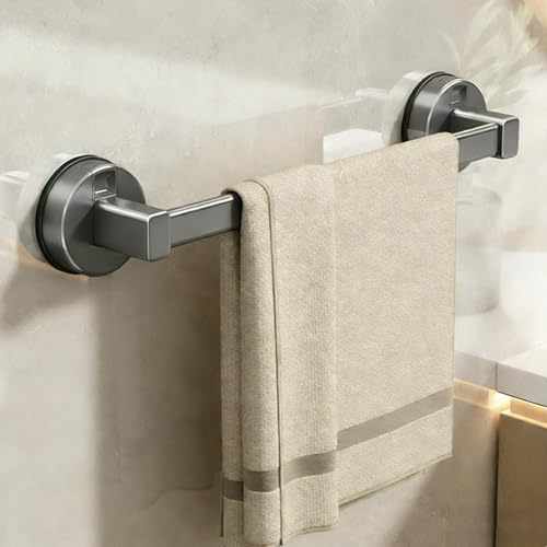 Trlyane Porte-Serviettes Mural à Ventouses sans Perçage 40 cm, Gris | Barre en Aluminium, Fixation Stable et Amovible, pour Serviettes et Torchons dans la Salle de Bain et la Cuisine