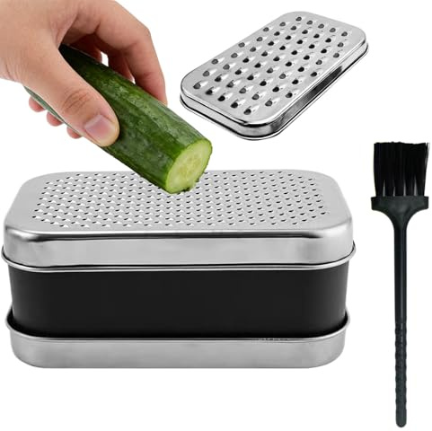 Generico Rallador para alimentos – con cepillo de limpieza de acero manual | Juego de rallador y picadora de verduras, para alimentos, frutas, patata, pepino, zanahoria, preparación de