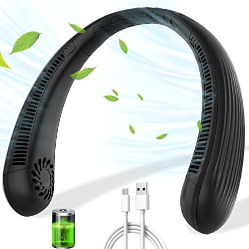 Nackenventilator | Halsventilator mit Akku | Mini USB Ventilator Hals 3 Stufen| 3000mAh 8 Stunden Akkulaufzeit | Tragbare Hals Ventilator ohne Rotorblätter | für Unterwegs/Camping/Büro/Reisen Schwarz