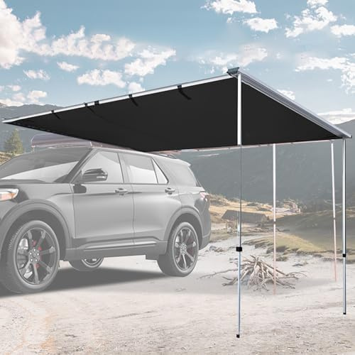 Pounjsd toldo Camper Autocaravana, Toldo Furgoneta Camper Negro, 210D Oxford Impermeable Exterior con Bolsa de Almacenamiento para Caravana Exterior Toldo Furgoneta Camper 200×300cm