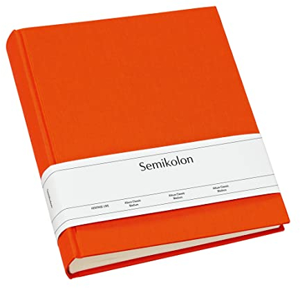 Semikolon 351015 Foto-Album Classic Medium - 21,6 x 25,5 cm - 80 Seiten cremefarben, für 160 Fotos - orange orange