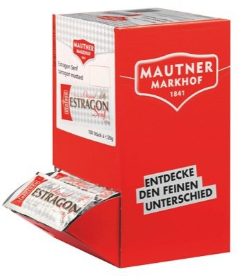 Mautner Markhof, Estragon Mostaza, Estragon Senf, dispensador, 100 paquetes con cada 20 gramos, total 2000 gramos