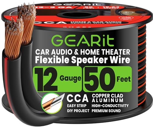 GEARit CCA Lautsprecher kabel 2 x 4 mm² 15 Meter Audio Kabel 12 AWG Speaker Cable HiFi Boxkabel 2 Adriges für Audiosystem/Heimkino/Auto Schwarz