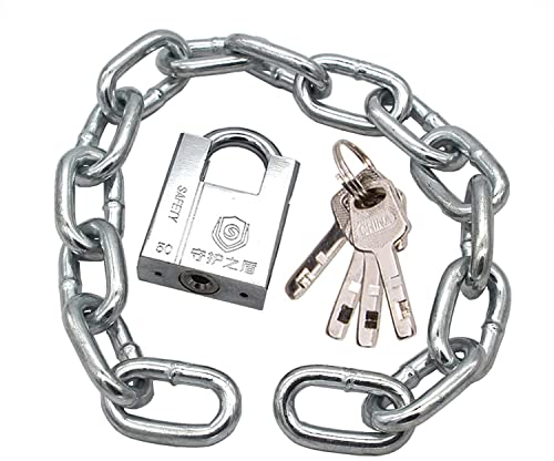 WANLIAN Motorrad Kettenschloss, 8mm Edelstahlkette und Vorhängeschloss mit 4 Schlüssel, für Pedelec, E-Bike, Zäune von Hoftoren, Garagen, Scooter, Fahrräder, Motorradschlösser, silver