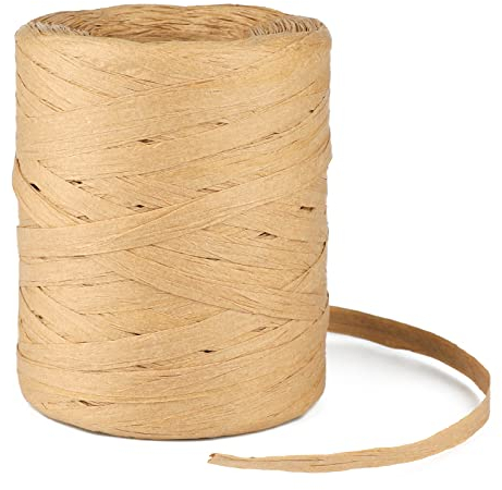 KINGLAKE 200m Brown Raffia Ribbon for Gift Wrapping, Natural Paper Ribbon, Raffia Yarn Brown Twine String for Crafts, Halloween Christmas Decorations, Packing, Florist, Crocheting, Gardening