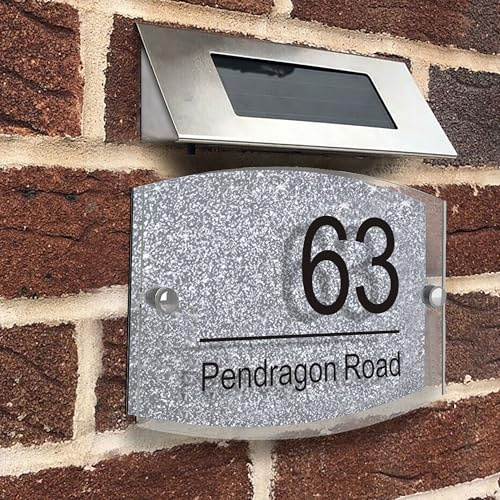 Modern House Sign Plaque Door Number | Personalised Glass Effect Acrylic Glitter Sign | Personalised House Number Hand Finished in UK (Silver, Design F)