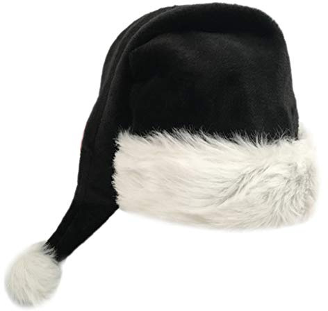 Gwxevce 75cm Adult schwarzer Plüsch Langer Weihnachtshut Weihnachtskostüm Pompon Weihnachtsmann Mütze
