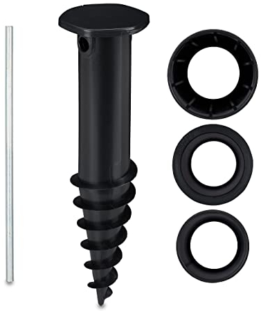 Relaxdays Punta per Ombrellone Spiaggia, Picchetto 32-50mm da Piantare nel Terreno, Plastica, Portaombrellone Mare, Nero