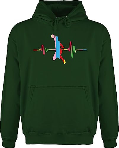 Shirtracer Hoodie Herren Pullover Männer - EM 2026 Trikot Ersatz - Bunter Herzschlag Handball Mann - L - Dunkelgrün - Langer arm Handballer Pulli hanball Kapuzenpulli halbball Handball. Handball,