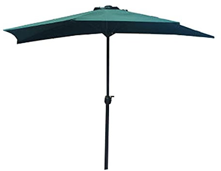 Parasol Parasols de Jardin Verts Demi Rectangulaire, Table du Marché Contre Le Mur Parasol pour Fenêtre de Balcon, 5 Nervures et Manivelle, 2,5 × 1,3 M