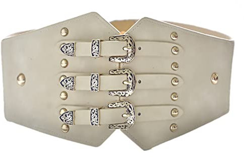 Jungerhouse Damen Gürtel Retro Elastische Breiten Gürtel Dehnbar Bund Damen Kleid Dekoration Stretchgürtel Breiter Hüftgürtel Taillengürte mit drei Schnallen (Beige)