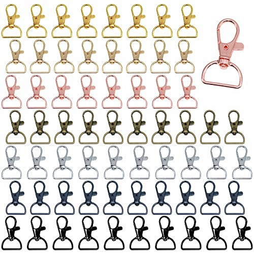 Förpackning med 80 roterande karbinhake med D-ring; för nyckelringar, nyckelband, gör-det-själv-tillbehör, pysselredskap och plånbok; (7 färger, 3,8 x 2 cm)