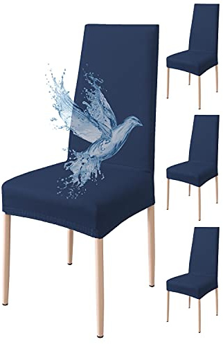 Poligino Stuhlhussen 4er Set Wasserdicht Stretch Universale Weich und Bequem, Stuhlbezug für Haus, Küche, Hochzeit, Restaurant, Party, Hotel, Zeremonie, Bankett - Blau
