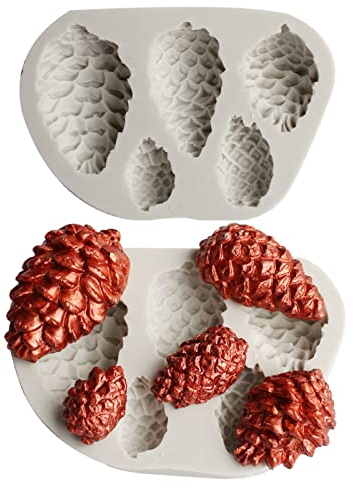 2 Piezas Molde de Silicona de Cono de Pino - 5 Cavidades para Repostería, Flores, Velas 3D - Decoración de Tartas