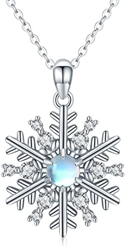 Midir&Etain Schneeflocke Kette 925 Sterling Silber Mondstein Schneeflocke Anhänger Halskette Schmuck Weihnachts Geschenke für Frauen Mädchen Damen