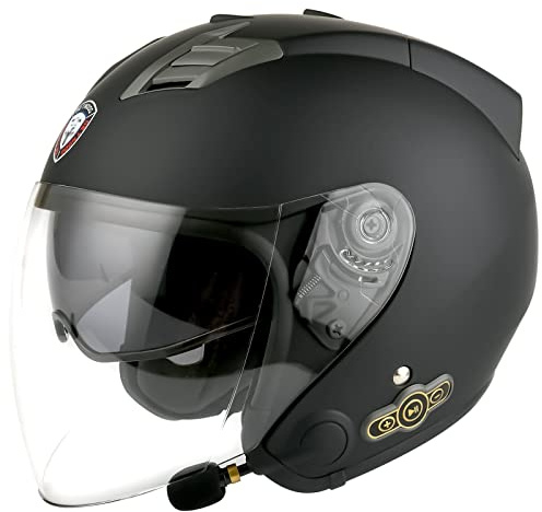 Casque Jet Moto Bluetooth ECE Homologué Casques de Moto électrique Scooter avec Double Visière Casque avec Haut-Parleur Intégré pour Une Réponse Automatique E,L