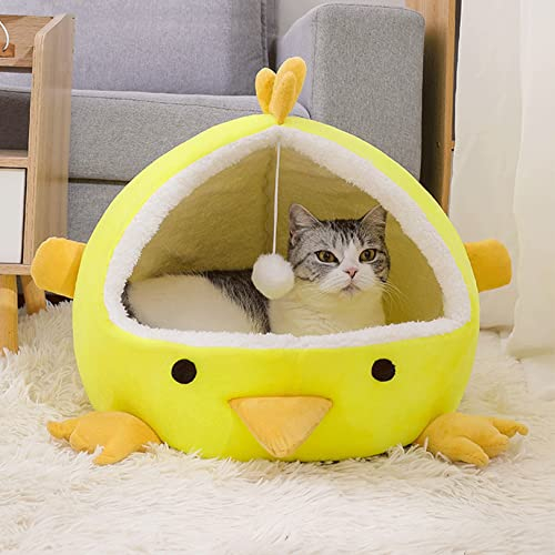 OYhmc Katzenstreu heiße Katzenkissen Hühnerform Zwinger Kätzchenbett Höhle Kätzchen Hund, Komfortables Bett abnehmbar (gelb)