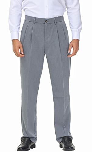 Soojun Men's Flex Pleated Front Classic Fit Dress Pants, Grey Heather, 42W x 30L