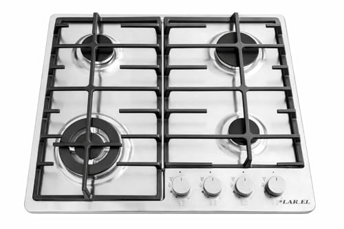 LAREL Piano Cottura PIA.L848GX 4 Fuochi Gas Metano o GPL Incasso Inox Valvolato Accensione Elettronica Griglie in Ghisa Tripla Corona