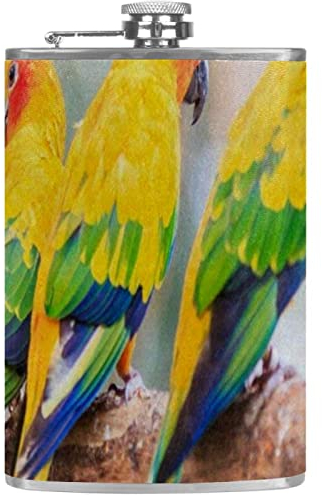 Fiaschetta con fiaschette personalizzate a imbuto,ramo di pappagallo colorato,Caraffa portatile in acciaio inossidabile per liquori
